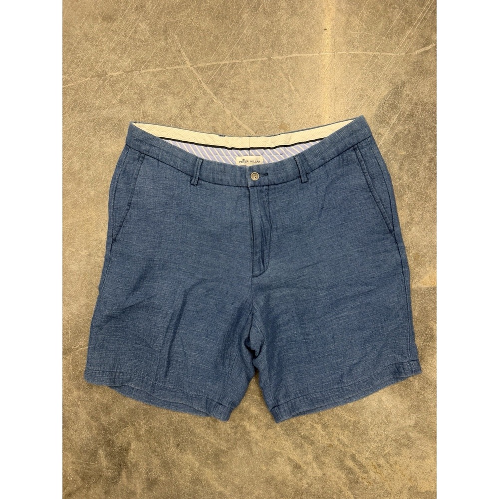 Peter Millar Mens Size 33 Shorts Soft 100% Cotton Twill Navy Blue Chino Golf
